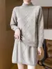 Traje casual de punto trenzado con patrón de rombos suave estilo coreano para mujer, conjunto de vestido suéter suave para otoño e invierno