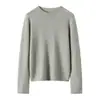 Nova Camisa Base de Cashmere Feminina Outono/Inverno 100% Cashmere Gola Redonda Sem Costura Borda Rolada Cor Sólida Manga Longa