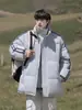 Jaqueta de Algodão Estilo Americano Falsa Duas Peças Gola Alta Masculina de Inverno Acolchoada Grossa Jaqueta de Algodão Solta Toque de Alta Qualidade Casaco de Algodão Pão