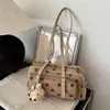 Bolsa tote de bolinhas estilo ins coreano, bolsa casual de linho para outono, nova bolsa versátil para ombro e axila para o dia a dia 2026