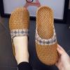 Chinelos respiráveis de palha para homens e mulheres, chinelos legais para casa, rattan, verão, tecido, fundo plano, leve, interno, primavera e outono, estilo europeu, novo