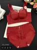 Set de sujetador de satén con ribete de encaje estilo palacio, push-up, moldeador y con masaje antibacterial para mujer, sin varillas