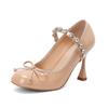 Moda para Mujer 2025 Nuevo Punta Redonda Tacón de Aguja Ultra Alto Dos Usos Desmontable Moño de Pedrería Zapatos de Salón Sexy