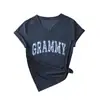 Amazon Ebay Sitio Independiente Moda Casual Elegante para Mujer Azul Grammy Floral Cuello V Manga Corta Camiseta para Exportación
