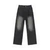 Jeans para hombre personalizados/estilo americano, nuevos pantalones casuales versátiles de pierna recta ancha holgada para primavera/verano/otoño en negro