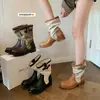 Zapatos para Mujer 2026 Nuevas Botas Martin Retro Punta Redonda Tacón Grueso Botas Vaqueras Bloque de Color Botas Apiladas Botas Cortas