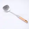 Espátula Zunya No Magnética de 8 cm Espátula de Acero Inoxidable Mango de Madera Maciza para el Hogar Espátula para Cocinar Colador de Cocina Cuchara Coladora Espátula Utensilios de Cocina
