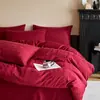 Juego de ropa de cama de cuatro piezas de gasa de doble capa jacquard teñido en hilo de algodón, algodón puro, lujo ligero, tacto de alta gama, sábana plana, funda de edredón, sábana bajera, rojo brillante