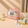 Bolsa de maquiagem semitransparente com alça, bolsa de armazenamento à prova d'água, grande capacidade, necessaire multifuncional, portátil para viagens