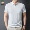 2025 Nueva Camiseta de Manga Corta de Color Puro con Cuello para Hombre de Verano Camiseta Casual Ajustada Delgada Camiseta de Seda Hielo para Hombre