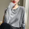 Outono e inverno de 2026 novo tricô fino de lã gola redonda manga longa feminino fino solto emagrecedor tricô base