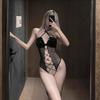 Lingerie Aberta Quente da Dormila, Tiras Cruzadas com Sino Charmoso, Couro Envernizado para Seios Pequenos, Macacão Sexy para Mulheres