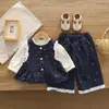 2026 Nuevo Conjunto de Ropa de Otoño para Niñas Ropa de Otoño para Niños Elegante Bebé Primavera/Otoño Chaleco de Mezclilla con Lunares Conjunto de Tres Piezas Moderno