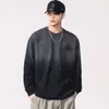 F6633 Talla Grande Hombre Otoño Nuevo Lavado Degradado Manga Larga Camiseta Hombre Holgada Estampado de Letras Desgastado Top