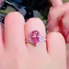 Anillo Runxin New Crown Completo de Diamantes para Mujer Forma de Gota Piedra Sintética Turmalina Rosa Apertura Ajustable Anillo para Mujer