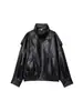 Chaqueta corta de cuero PU de estilo europeo y americano con cuello alto, talla grande, para mujer, estilo callejero casual holgado, versátil estilo motero