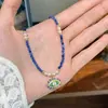 Collar de Cuentas Ojo del Diablo Lapislázuli Retro Exquisito de Gama Alta Europeo y Americano Lujo Accesible Nicho Versátil Cadena para Clavícula para Mujeres
