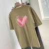 260g Algodão Pesado Manga Curta T-shirt Verão Feminino Estilizado Amor Impresso Nicho Top Solto Algodão Meia Manga