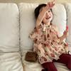 Conjunto Feminino Doce Floral Chiffon com Fenda Lateral Calça Flare 26 Verão Novo Estilo Comércio Exterior Roupas Infantis Atacado