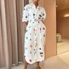 Vestido de Verano para Mujer 2026 Ropa para Mujer de Comercio Exterior Europeo y Americano Vestido Camisa con Estampado Lujo Ligero Corbata Mangas Abullonadas Vestido Largo
