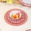 Wuhe A5 Material Cruzamento Alimentício Melamina Louça Estilo Folclórico Série Luxo Leve Retrô Conjunto de Tigelas, Pratos, Travessas e Copos