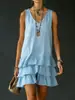 2026 Moda Primavera y Verano para Mujer, Vestido Camiseta Holgado Casual de Color Sólido con Bolsillo Lateral, Sitio Independiente Europeo y Americano de Amazon Transfronterizo