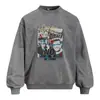 Sudadera de cuello redondo para hombre, con estampado estilo callejero, lavada y desgastada, adecuada para primavera y otoño, con corte holgado y diseño moderno