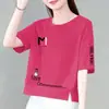 E-commerce Transfronteiriço Comércio Exterior Tamanho Grande Manga Curta Solta Camiseta para Mães Feminina Emagrecedor Estampado Meia Manga Top