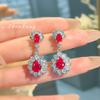 Pendientes de hemoglobina de paloma vintage de lujo, ligeros, largos de corindón rojo, pendientes de gota de agua con diamantes rojos, pendientes de diamantes de alto carbono para mujer.