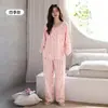 Pijama de Algodón Puro para Mujer, Manga Larga Estampado para Primavera y Otoño, Estilo Casual Relajado, Ropa de Casa para Mamá de Mediana Edad, Conjunto que se Puede Usar al Aire Libre