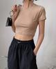 "Estilo Privado" Verano Nuevo Europeo y Americano ins Moda Diseño Hueco Camiseta de Manga Corta con Cuello Redondo Top Adelgazante Ajustado para Mujer