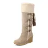 Novos Modelos Outono/Inverno 2026 Amazon Ebay Tamanho Grande Botas de Neve com Acabamento em Pele Botas de Salto Plataforma em Estoque Botas Longas com Franjas