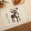 Decorações populares de festa de Natal em estoque: Jogos americanos estilo ocidental com estampas de renas e bonecos de neve, resistentes ao calor, versáteis para outono e inverno, feitos de poliéster