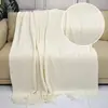 Manta Tejida Color Sólido Nórdico Suave Decoración para el Pie de la Cama Manta Tejida de Lujo con Borlas para Hotel Manta para Siesta en la Oficina