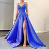 2025 Primavera y Verano Transfronterizo Nueva Ropa Europea y Americana Vestido de Tirantes Lentejuelas Escote Profundo Vestido Sexy con Abertura Falda Larga