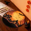 Tapete Redondo de Mesa de Lino para Halloween de Amazon Transfronterizo Anti-quemaduras Antideslizante Entrada de Restaurante Lugar de Comida Occidental Se Puede Personalizar