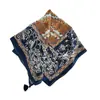Pañuelo Cuadrado Exótico con Bloques de Color Floral y Borlas, Pañuelo Delgado para Mujer, Accesorio de Nicho para el Trabajo, Bufanda Versátil para el Cuello, Protector de Cuello para el Sol