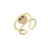 Aogu suprimento transfronteiriço moda europeia e americana novo banhado a cobre ouro 18K micro cravejado zircônia personalidade rosto sorridente anel aberto