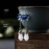 Al Yuan Estilo Chinês Acessórios Antigos Galvanizado Conjunto de Prata Tailandesa com Imitação Hetian Jade Magnólia Flor Lótus Brincos Vintage Brincos