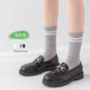 Calcetines de mujer, modernos, cortos, de primavera y verano, transpirables, absorbentes del sudor, de caña media, para hombre y mujer, modernos, combinables, estilo coreano, con barras paralelas, estilo universitario.