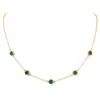 Pulsera de Cadena para Clavícula con Colgante Redondo de Zircón Incrustado Estilo Retro Europeo y Americano, Hebilla de Oreja con Borla, Collar de Zircón Verde Justop