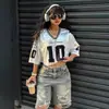 Estilo Europeo y Americano Y2K Chica Caliente Holgado Casual Fútbol Ropa Deportiva Retro Transpirable Malla Profundo V Top Corto