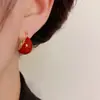 Brincos de Argola Vermelhos com Gota de Óleo e Pontos de Diamante Estilo Retro Francês Personalidade Luxo Leve Versátil Alto Padrão para Mulheres