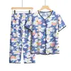 Ropa de Verano para Mujeres de Mediana Edad y Mayores, Ropa de Casa de Abuela, Blusa Floral para Mamá de Mediana Edad, Conjunto de Pijama de Manga Corta para Señora Mayor
