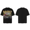 Saint Vintage Streetwear Americano Camiseta Holgada Vtg de Manga Corta para Hombre Camiseta Estampada Letra Retrato Camiseta Street