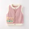 Colete de tricô infantil Dongdonglang, estilo primavera e outono, bordado de flor tridimensional para bebê, colete cardigã de algodão Classe A