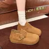 Tamancos de salto alto com sola grossa para mulheres, novos modelos 2026 mocassins slip-on, versáteis com fivela de cinto, sapatos de sola macia