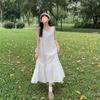Vestido Artístico Retro a Cuadros para Mujer Verano Francés Elegante Suelto Manga Corta Camisa de Hilera Sencilla Multibotón Falda Midi