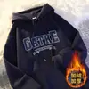 Moletom com Capuz Americano Pesado Masculino Outono e Inverno Forrado com Lã Espessado Solto Oversize Casal Casual Jaqueta Esportiva
