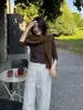 Camiseta base de manga larga con cuello medio alto Shi Jian ACME para mujer 2026 Otoño/Invierno suave y pegajosa alta elasticidad corte ajustado color liso Camiseta 42395